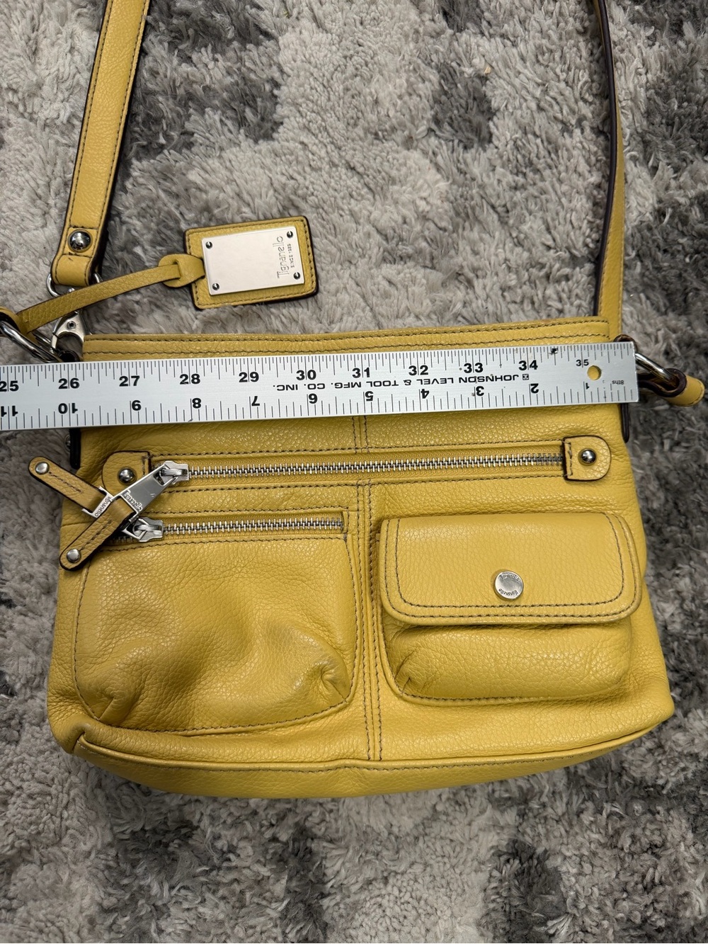 Tignanello Yellow Pebbled Leather Crossbody Bag Multi Pocket Zip - Picture 12 of 13